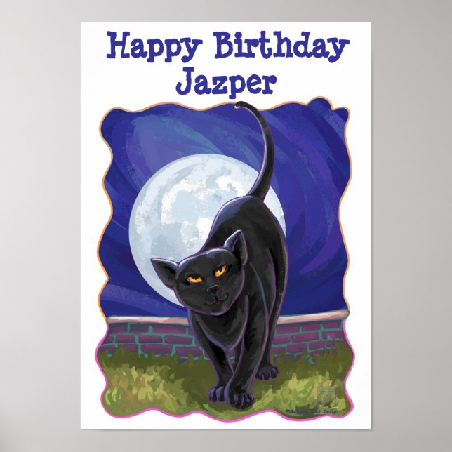 Black Cat Happy Birthday Personalised Party Poster (Front)