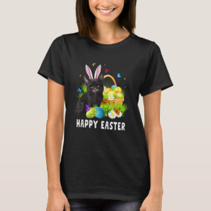 Black Cat Happy Easter Day Bunny Eggs Mens Womens  T-Shirt