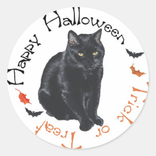Black Cat Happy Halloween Classic Round Sticker