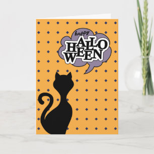 Black cat happy halloween holiday card