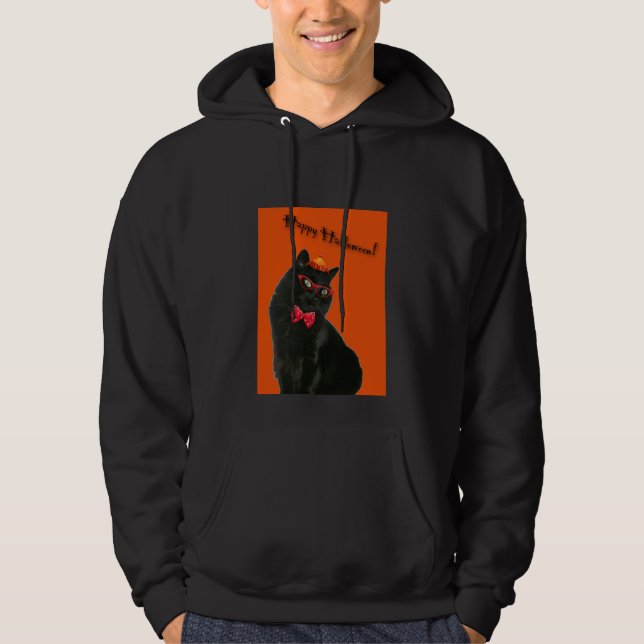 Black Cat Happy Halloween Hoodie Men/Women (Front)