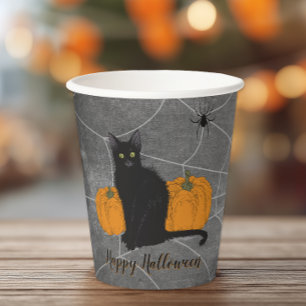 Black Cat Happy Halloween Paper Cups