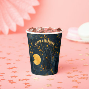 Black Cat Happy Halloween Party Paper Cups