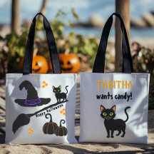 Black Cat Happy Halloween Personalised Tote Bag