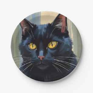 Black Cat Happy Halloween Spooky Paper Plate
