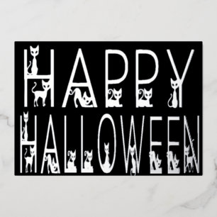 Black Cat "Happy Halloween" Typography Design