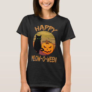 Black Cat Happy Meow o ween  Tee s Halloween costu