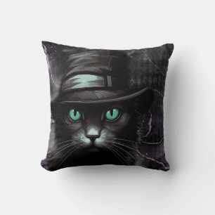 Black Cat Hat Argyle Alcohol Ink  Cushion
