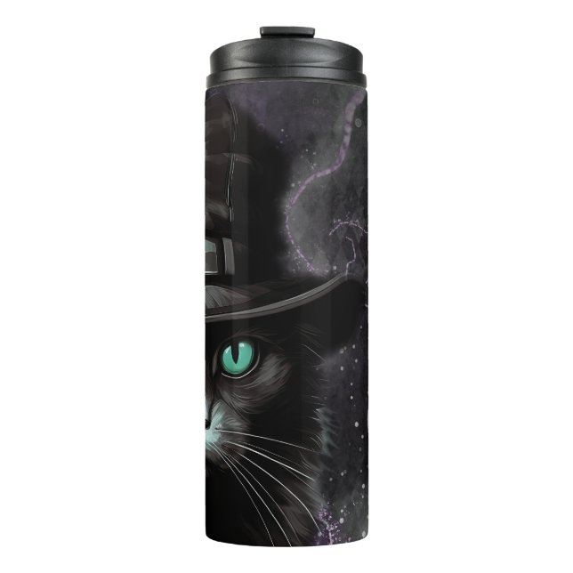 Black Cat Hat Argyle Alcohol Ink  Thermal Tumbler (Front)