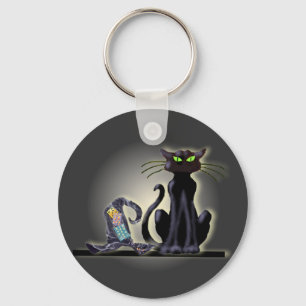 BLACK CAT & HAT by SHARON SHARPE Key Ring