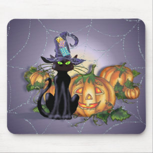 BLACK CAT, HAT, JACK & SPIDER WEB by SHARON SHARPE Mouse Pad