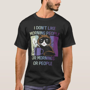 Black Cat Hate Morning Coffee People Saying Introv T-Shirt