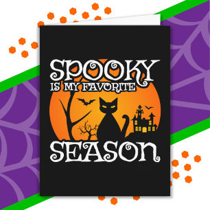 Black Cat Haunted Spooky Season Happy Halloween Card
