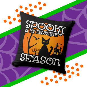 Black Cat Haunted Spooky Season Happy Halloween Cushion