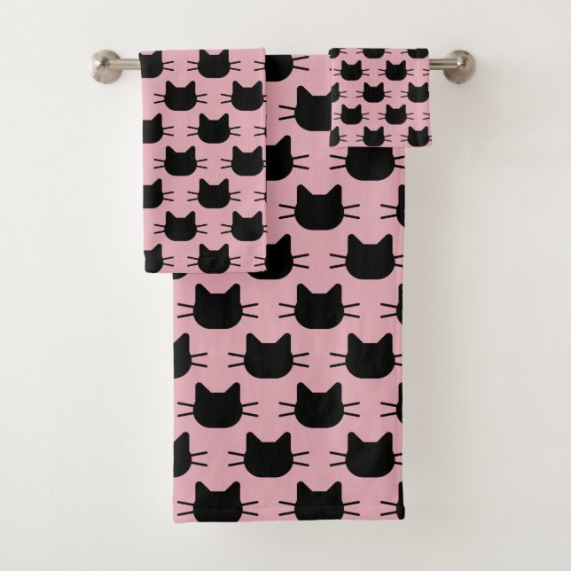 Black Cat Head Silhouette Design Bath Towel Set (Insitu)