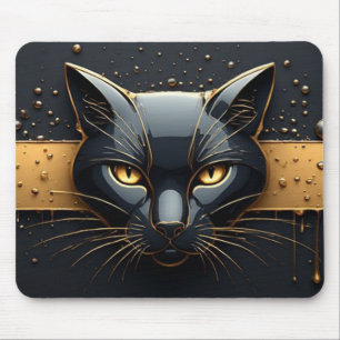 Black Cat Head With Gold Drip Design 🐈 Mouse Pad
