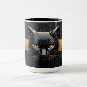 Black Cat Head With Gold Drip Design 🐈 Two-Tone Coffee Mug