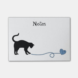 Black Cat & Heart Shaped Yarn (Blue) Post-it Notes