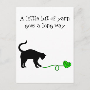 Black Cat & Heart Shaped Yarn (Lime Green) Postcard