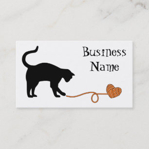 Black Cat & Heart Shaped Yarn (Orange) Business Card