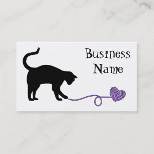 Black Cat & Heart Shaped Yarn (Purple) Business Card