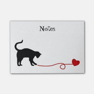 Black Cat & Heart Shaped Yarn (Red) Post-it Notes