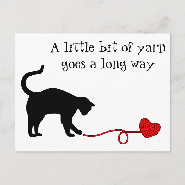 Black Cat & Heart Shaped Yarn (Red) Postcard (Front)