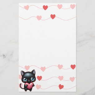 Black cat heart stationery Valentine's day