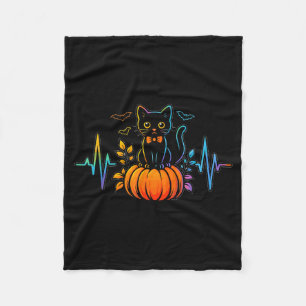 Black Cat Heartbeat Halloween Pumpkin For Women Fleece Blanket