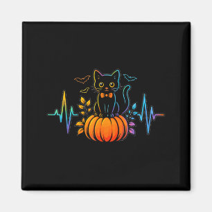 Black Cat Heartbeat Halloween Pumpkin For Women Magnet