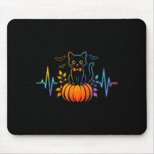 Black Cat Heartbeat Halloween Pumpkin For Women Mouse Pad