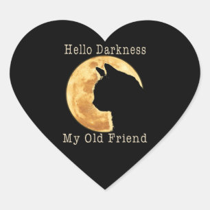 Black Cat Hello Darkness My Old Friend Heart Sticker