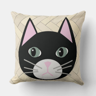 Black Cat Herringbone Beige Cushion