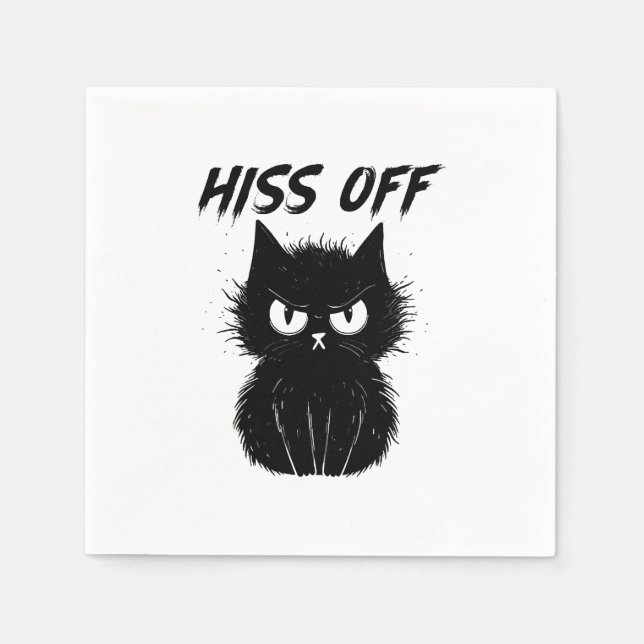 Black Cat Hiss Off For Men Women Meow Cat Gifts T- Napkin (Front)