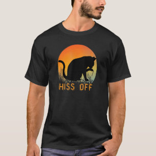 Black Cat Hiss Off Meow Retro Sunset Style T-Shirt