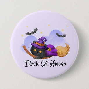 Black Cat Hisses – Halloween Witch Cat 7.5 Cm Round Badge