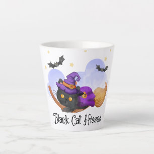 Black Cat Hisses – Halloween Witch Cat Latte Mug