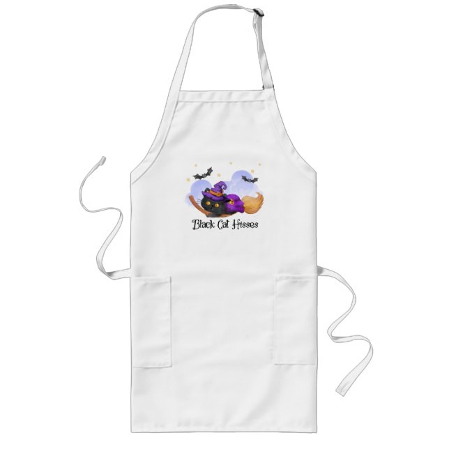 Black Cat Hisses – Halloween Witch Cat Long Apron (Front)