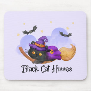 Black Cat Hisses – Halloween Witch Cat Mouse Pad
