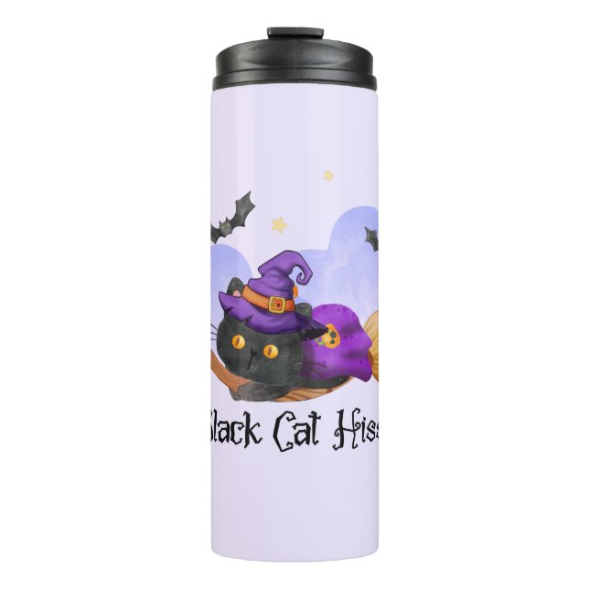 Black Cat Hisses – Halloween Witch Cat Thermal Tumbler (Front)