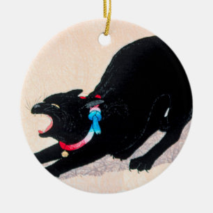 Black Cat Hissing Fine Art by Hiroaki Takahashi Ceramic Ornament
