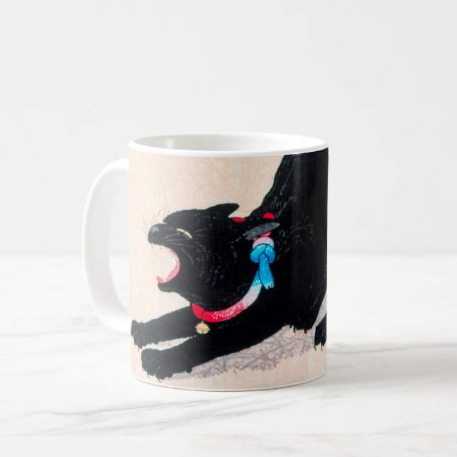 Black Cat Hissing Fine Art by Hiroaki Takahashi Coffee Mug (Front Left)