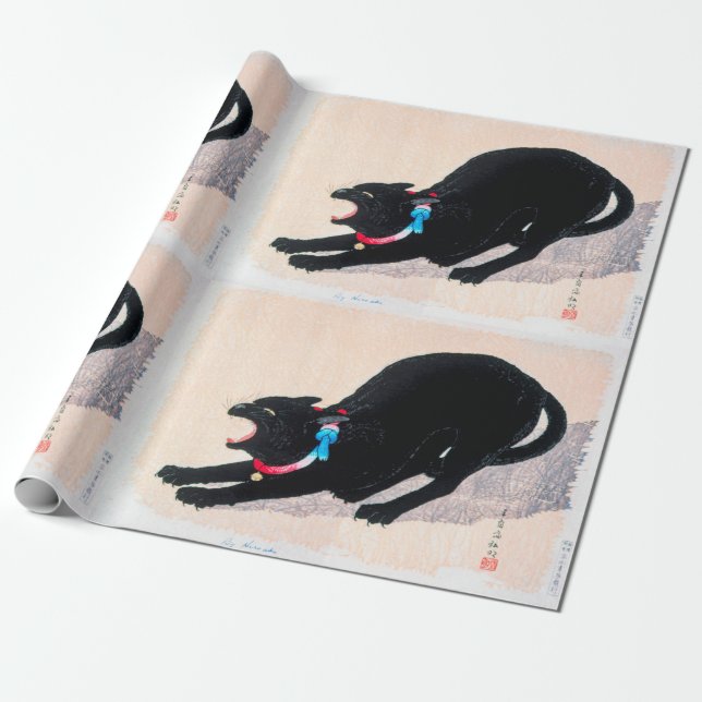 Black Cat Hissing Fine Art by Hiroaki Takahashi Wrapping Paper (Unrolled)