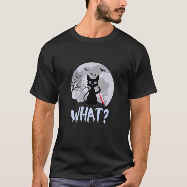 Black Cat Holding Knife What Cat Owner T-Shirt (Front)