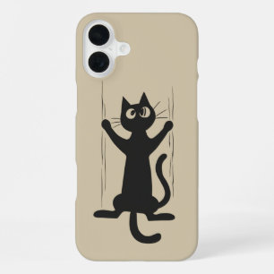 Black Cat Holding On iPhone 16 Plus Case