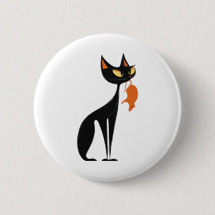Black Cat Holding Orange Rat 6 Cm Round Badge