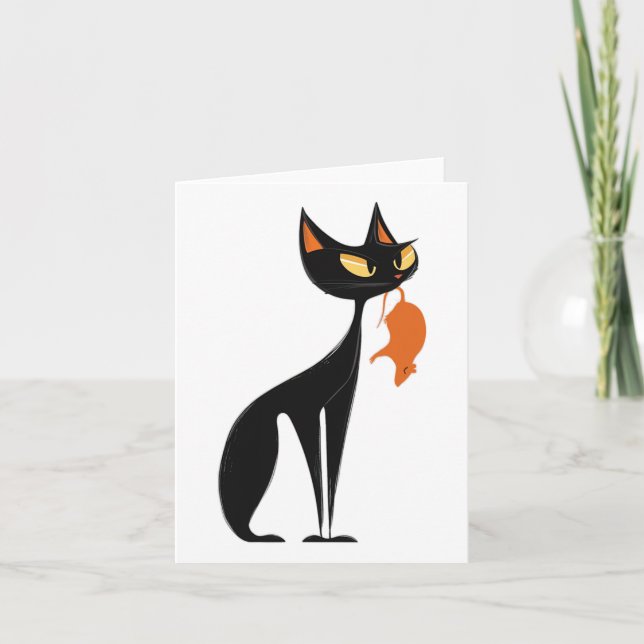 Black Cat Holding Orange Rat  Card (Front)