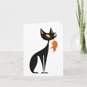 Black Cat Holding Orange Rat Card