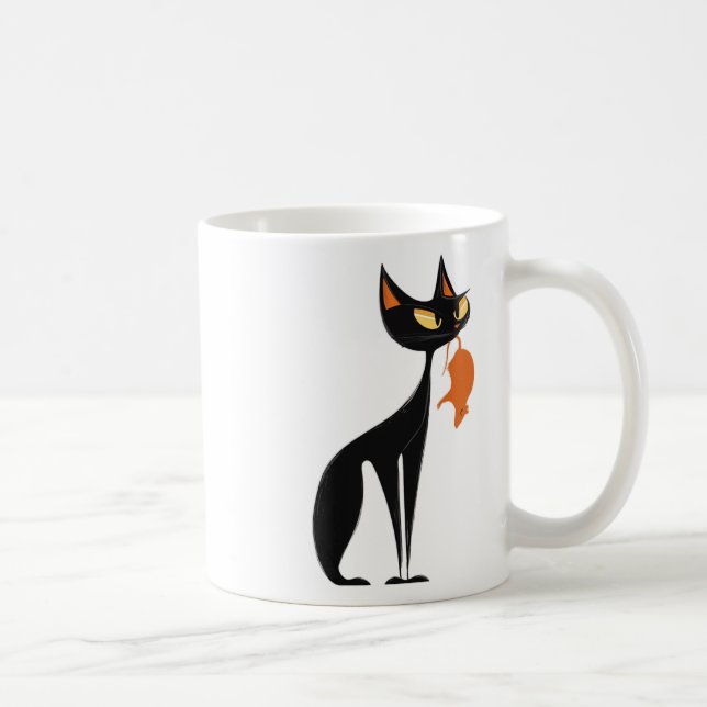 Black Cat Holding Orange Rat  Coffee Mug (Right)