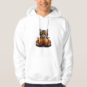 Black Cat Holding Pumpkin Halloween Cat Lovers Wom Hoodie